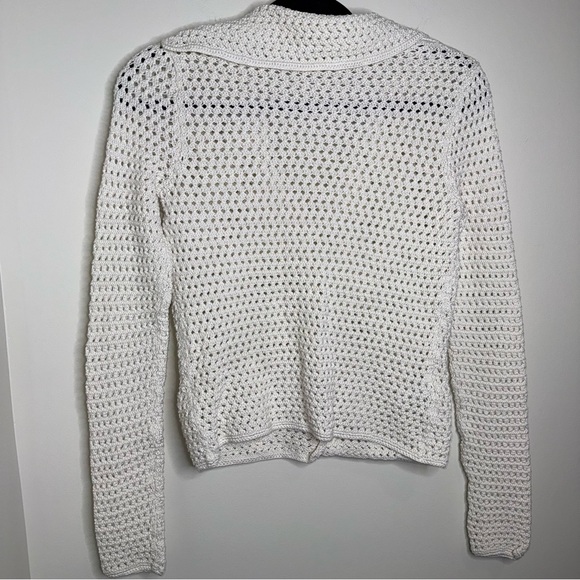 Ann Taylor Ivory Crochet Open-Knit Collared Button Up Cardigan - Picture 5 of 5